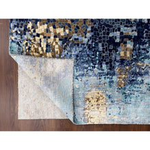 Load image into Gallery viewer, 6&#39;1&quot;x8&#39;10&quot; Honorable Blue, Wool And Silk, Densely Woven, Persian Knot, Modern Mosaic Design With Gold Accent, Hand Knotted, Oriental Rug FWR509940
