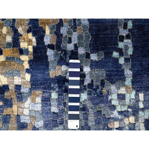 6'1"x8'10" Honorable Blue, Wool And Silk, Densely Woven, Persian Knot, Modern Mosaic Design With Gold Accent, Hand Knotted, Oriental Rug FWR509940