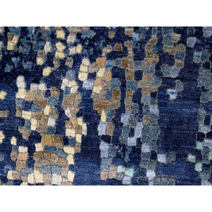 6'1"x8'10" Honorable Blue, Wool And Silk, Densely Woven, Persian Knot, Modern Mosaic Design With Gold Accent, Hand Knotted, Oriental Rug FWR509940