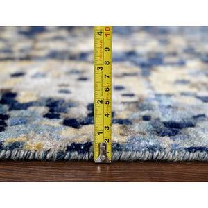 6'1"x8'10" Honorable Blue, Wool And Silk, Densely Woven, Persian Knot, Modern Mosaic Design With Gold Accent, Hand Knotted, Oriental Rug FWR509940