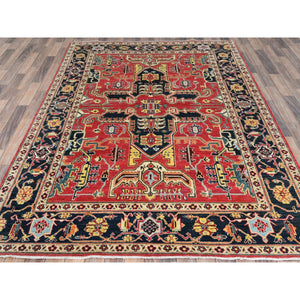 6'1"x9'2" Imperial Red, Afghan Peshawar With Large Medallion Heriz Design, Natural Dyes, Densely Woven, Soft Wool, Hand Knotted, Oriental Rug FWR510138