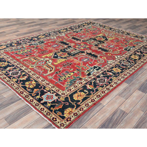 6'1"x9'2" Imperial Red, Afghan Peshawar With Large Medallion Heriz Design, Natural Dyes, Densely Woven, Soft Wool, Hand Knotted, Oriental Rug FWR510138