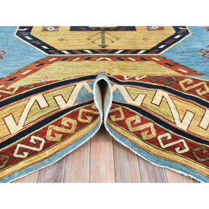 9'x11'10" Sky Blue, Armenian Inspired Caucasian Design Vegetable Dyes, 200 Kpsi Pure Wool Hand Knotted, Oriental Rug FWR510192