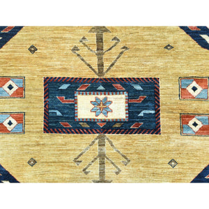 9'x11'10" Sky Blue, Armenian Inspired Caucasian Design Vegetable Dyes, 200 Kpsi Pure Wool Hand Knotted, Oriental Rug FWR510192