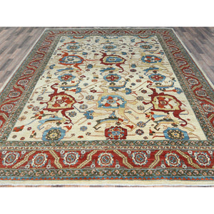 9'x11'4" Ivory, Afghan Peshawar With All Over Heriz Design, 200 Kpsi, Natural Dyes, Soft Wool Hand Knotted, Oriental Rug FWR510198