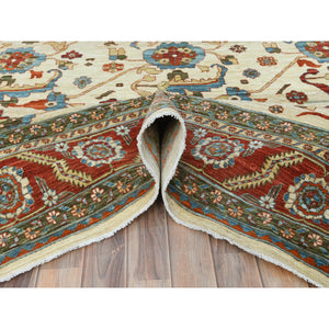 9'x11'4" Ivory, Afghan Peshawar With All Over Heriz Design, 200 Kpsi, Natural Dyes, Soft Wool Hand Knotted, Oriental Rug FWR510198