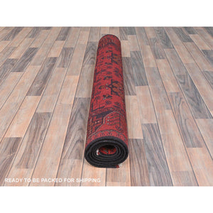 4'1"x6'3" Candy Red, Afghan Andkhoy with Elephant Feet Design, Pure Wool, Hand Knotted Oriental Rug FWR510660