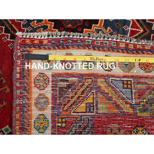 4'1"x6'6" Scarlet Red, Vintage Persian Shiraz With Geometric Medallion Design, Sheared Low, Zero Pile, Sides And Ends Professionally Secured, Clean, Hand Knotted, 100% Wool, Oriental Rug FWR5106