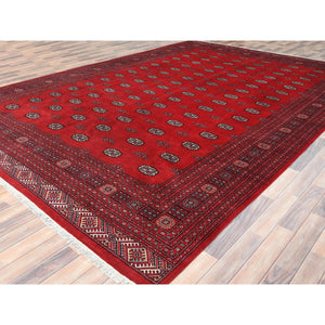 10'1"x14'7" Hibiscus Red, Princess Bokara With All Over Medallions, Natural Dyes, Extra Soft Wool, Hand Knotted Oriental Rug FWR511212