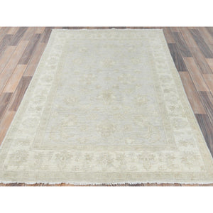 4'x5'10" White Dove, Organic Wool, Hand Knotted, Afghan Stone Washed Peshawar, Oriental Rug FWR511296