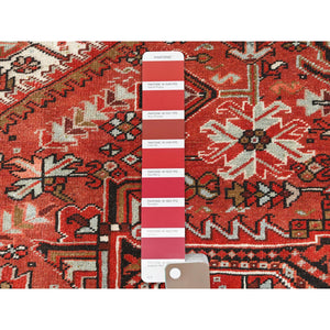 9'9"x12'4" Tomato Red, Hand Knotted, Sides And Ends Professionally Secured, Cleaned, Vintage Persian Heriz, Worn Down With Distressed Look, Oriental Rug FWR511488