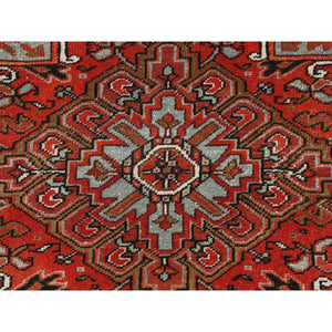 9'9"x12'4" Tomato Red, Hand Knotted, Sides And Ends Professionally Secured, Cleaned, Vintage Persian Heriz, Worn Down With Distressed Look, Oriental Rug FWR511488