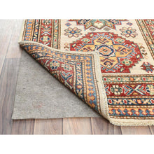 Load image into Gallery viewer, 2&#39;9&quot;x35&#39;8&quot; Ivory, Afghan Super Kazak with Geometric Medallion Design, Natural Dyes, Soft Wool Hand Knotted, XL Runner Oriental Rug FWR511746
