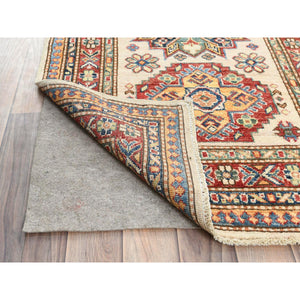 2'9"x35'8" Ivory, Afghan Super Kazak with Geometric Medallion Design, Natural Dyes, Soft Wool Hand Knotted, XL Runner Oriental Rug FWR511746