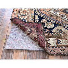 Load image into Gallery viewer, 4&#39;10&quot;x8&#39;1&quot; Bisque Brown, Washed Out and Distressed, Vintage Persian Shiraz with Geometric Pattern, Shaved Low, Zero Pile, Sides and Ends Professionally Secured, Clean, Hand Knotted, 100% Wool, Oriental Rug FWR5112