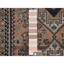 Load image into Gallery viewer, 4&#39;10&quot;x8&#39;1&quot; Bisque Brown, Washed Out and Distressed, Vintage Persian Shiraz with Geometric Pattern, Shaved Low, Zero Pile, Sides and Ends Professionally Secured, Clean, Hand Knotted, 100% Wool, Oriental Rug FWR5112
