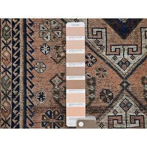 4'10"x8'1" Bisque Brown, Washed Out and Distressed, Vintage Persian Shiraz with Geometric Pattern, Shaved Low, Zero Pile, Sides and Ends Professionally Secured, Clean, Hand Knotted, 100% Wool, Oriental Rug FWR5112