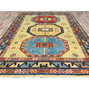9'x11'7" Old Moss Green, Armenian Inspired Caucasian Design, 200 Kpsi, Natural Dyes, Densely Woven, Soft Wool, Hand Knotted, Oriental Rug FWR511854