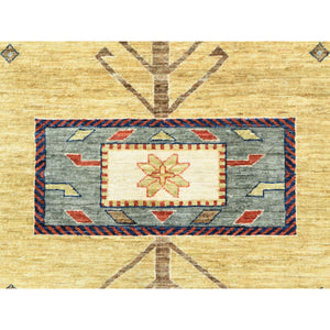 9'x11'7" Old Moss Green, Armenian Inspired Caucasian Design, 200 Kpsi, Natural Dyes, Densely Woven, Soft Wool, Hand Knotted, Oriental Rug FWR511854