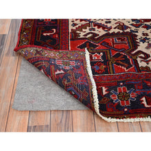 Load image into Gallery viewer, 8&#39;6&quot;x10&#39;4&quot; Crimson Red With Ivory Corners, Semi Antique Bohemian Persian Heriz, Hand Knotted, Good Condition, Distressed Feel, Pure Wool, Sides And Ends Professionally Secured, Cleaned, Oriental Rug FWR511866