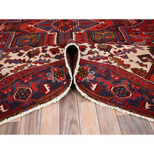 Load image into Gallery viewer, 8&#39;6&quot;x10&#39;4&quot; Crimson Red With Ivory Corners, Semi Antique Bohemian Persian Heriz, Hand Knotted, Good Condition, Distressed Feel, Pure Wool, Sides And Ends Professionally Secured, Cleaned, Oriental Rug FWR511866