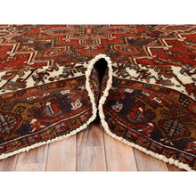 Load image into Gallery viewer, 8&#39;x10&#39;9&quot; Tomato Red, Vintage Bohemian Persian Heriz, Large Geometric Medallion, Evenly Worn, Pure Wool, Hand Knotted, Good Condition, Distressed Feel, Sides And Ends Professionally Secured, Cleaned, Oriental Rug FWR511872