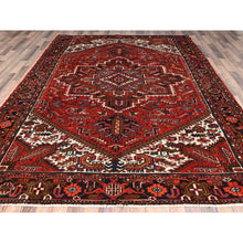 Load image into Gallery viewer, 7&#39;10&quot;x11&#39; Crimson Red, Hand Knotted, Vintage Bohemian Persian Heriz, Large Geometric Medallion, Good Condition, Rustic Look, Pure Wool, Sides And Ends Professionally Secured, Cleaned, Oriental Rug FWR511890