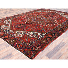 Load image into Gallery viewer, 7&#39;10&quot;x11&#39; Crimson Red, Hand Knotted, Vintage Bohemian Persian Heriz, Large Geometric Medallion, Good Condition, Rustic Look, Pure Wool, Sides And Ends Professionally Secured, Cleaned, Oriental Rug FWR511890