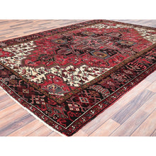 Load image into Gallery viewer, 7&#39;10&quot;x11&#39;5&quot; Imperial Red, Pure Wool, Hand Knotted, Semi Antique Bohemian Persian Heriz, Good Condition, Rustic Feel, Sides And Ends Professionally Secured, Cleaned, Oriental Rug FWR511902