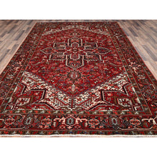 Load image into Gallery viewer, 7&#39;9&quot;x10&#39;10&quot; Ajax Red, Pure Wool, Hand Knotted, Vintage Bohemian Persian Heriz, Large Geometric Medallion, Good Condition, Rustic Look, Sides And Ends Professionally Secured, Cleaned, Oriental Rug FWR512034