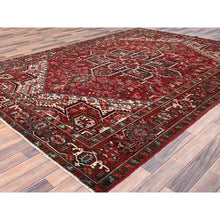 Load image into Gallery viewer, 7&#39;9&quot;x10&#39;10&quot; Ajax Red, Pure Wool, Hand Knotted, Vintage Bohemian Persian Heriz, Large Geometric Medallion, Good Condition, Rustic Look, Sides And Ends Professionally Secured, Cleaned, Oriental Rug FWR512034