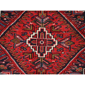 7'8"x11' Carmine Red, Semi Antique Bohemian Persian Heriz, Good Condition, Distressed Feel, Evenly Worn, Pure Wool, Hand Knotted, Sides And Ends Professionally Secured, Cleaned, Oriental Rug FWR512136