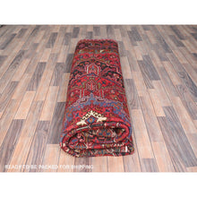 Load image into Gallery viewer, 9&#39;8&quot;x12&#39;9&quot; Imperial Red With Ivory Corners, Pure Wool, Hand Knotted, Semi Antique Bohemian Persian Heriz, Good Condition, Rustic Feel, Sides And Ends Professionally Secured, Cleaned, Oriental Rug FWR512190