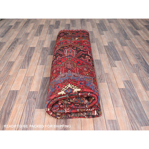9'8"x12'9" Imperial Red With Ivory Corners, Pure Wool, Hand Knotted, Semi Antique Bohemian Persian Heriz, Good Condition, Rustic Feel, Sides And Ends Professionally Secured, Cleaned, Oriental Rug FWR512190