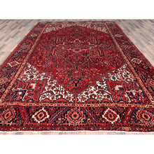 Load image into Gallery viewer, 9&#39;6&quot;x13&#39;6&quot; Cardinals Red, Pure Wool, Hand Knotted, Semi Antique Bohemian Persian Heriz, Good Condition, Distressed Look, Sides And Ends Professionally Secured, Cleaned, Oriental Rug FWR512220