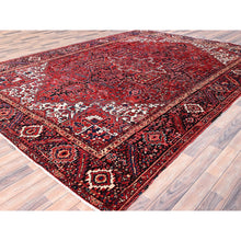 Load image into Gallery viewer, 9&#39;6&quot;x13&#39;6&quot; Cardinals Red, Pure Wool, Hand Knotted, Semi Antique Bohemian Persian Heriz, Good Condition, Distressed Look, Sides And Ends Professionally Secured, Cleaned, Oriental Rug FWR512220