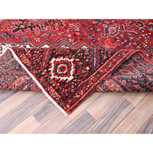 Load image into Gallery viewer, 9&#39;6&quot;x13&#39;6&quot; Cardinals Red, Pure Wool, Hand Knotted, Semi Antique Bohemian Persian Heriz, Good Condition, Distressed Look, Sides And Ends Professionally Secured, Cleaned, Oriental Rug FWR512220
