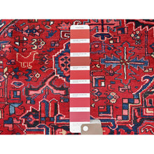 Load image into Gallery viewer, 9&#39;6&quot;x13&#39;6&quot; Cardinals Red, Pure Wool, Hand Knotted, Semi Antique Bohemian Persian Heriz, Good Condition, Distressed Look, Sides And Ends Professionally Secured, Cleaned, Oriental Rug FWR512220