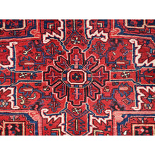 Load image into Gallery viewer, 9&#39;6&quot;x13&#39;6&quot; Cardinals Red, Pure Wool, Hand Knotted, Semi Antique Bohemian Persian Heriz, Good Condition, Distressed Look, Sides And Ends Professionally Secured, Cleaned, Oriental Rug FWR512220