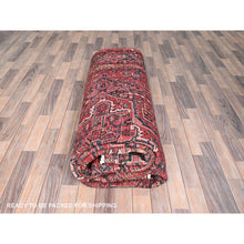 Load image into Gallery viewer, 9&#39;6&quot;x13&#39;6&quot; Cardinals Red, Pure Wool, Hand Knotted, Semi Antique Bohemian Persian Heriz, Good Condition, Distressed Look, Sides And Ends Professionally Secured, Cleaned, Oriental Rug FWR512220