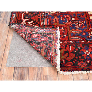9'4"x12'5" Cardinals Red, Rustic Look, Pure Wool, Hand Knotted, Semi Antique Bohemian Persian Heriz, Good Condition, Sides And Ends Professionally Secured, Cleaned, Oriental Rug FWR512226