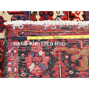 9'4"x12'5" Cardinals Red, Rustic Look, Pure Wool, Hand Knotted, Semi Antique Bohemian Persian Heriz, Good Condition, Sides And Ends Professionally Secured, Cleaned, Oriental Rug FWR512226