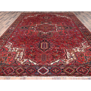 10'1"x12'9" Desire Red, Hand Knotted, Semi Antique Bohemian Persian Heriz, Good Condition, Distressed Look, Pure Wool, Sides And Ends Professionally Secured, Cleaned, Oriental Rug FWR512292