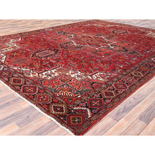 Load image into Gallery viewer, 10&#39;1&quot;x12&#39;9&quot; Desire Red, Hand Knotted, Semi Antique Bohemian Persian Heriz, Good Condition, Distressed Look, Pure Wool, Sides And Ends Professionally Secured, Cleaned, Oriental Rug FWR512292