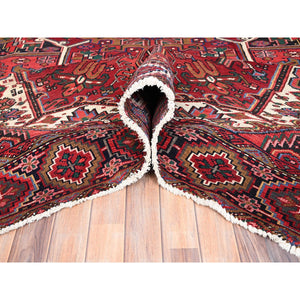 10'1"x12'9" Desire Red, Hand Knotted, Semi Antique Bohemian Persian Heriz, Good Condition, Distressed Look, Pure Wool, Sides And Ends Professionally Secured, Cleaned, Oriental Rug FWR512292