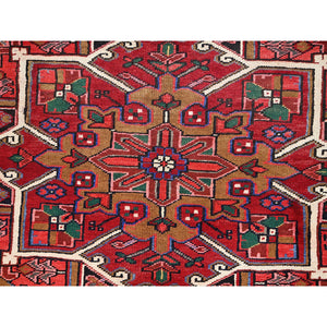10'1"x12'9" Desire Red, Hand Knotted, Semi Antique Bohemian Persian Heriz, Good Condition, Distressed Look, Pure Wool, Sides And Ends Professionally Secured, Cleaned, Oriental Rug FWR512292