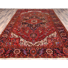 Load image into Gallery viewer, 7&#39;5&quot;x10&#39;10&quot; Prismatic Red, Pure Wool, Hand Knotted, Semi Antique Bohemian Persian Heriz, Good Condition, Rustic Look, Sides And Ends Professionally Secured, Cleaned, Oriental Rug FWR512370