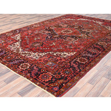 Load image into Gallery viewer, 7&#39;5&quot;x10&#39;10&quot; Prismatic Red, Pure Wool, Hand Knotted, Semi Antique Bohemian Persian Heriz, Good Condition, Rustic Look, Sides And Ends Professionally Secured, Cleaned, Oriental Rug FWR512370