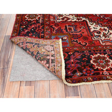 Load image into Gallery viewer, 7&#39;5&quot;x10&#39;10&quot; Prismatic Red, Pure Wool, Hand Knotted, Semi Antique Bohemian Persian Heriz, Good Condition, Rustic Look, Sides And Ends Professionally Secured, Cleaned, Oriental Rug FWR512370