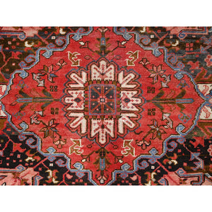 7'5"x10'10" Prismatic Red, Pure Wool, Hand Knotted, Semi Antique Bohemian Persian Heriz, Good Condition, Rustic Look, Sides And Ends Professionally Secured, Cleaned, Oriental Rug FWR512370